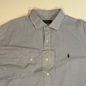 Polo Ralph Lauren Men's Classic Fit Mini Check Blue Plaid Button-Down Shirt 17